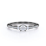 Art Deco 1 carat Round Cut Moissanite and Diamond Promise Ring, women's ring in White Gold