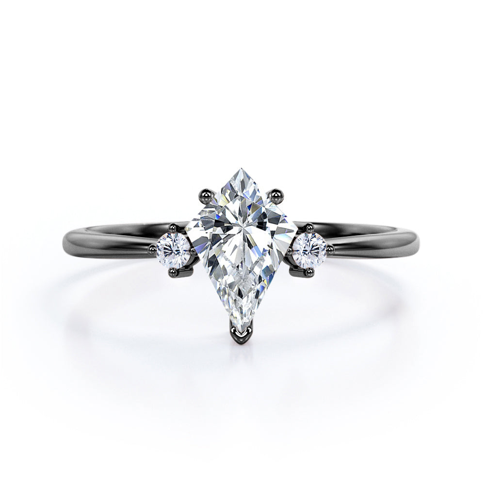 Trio Stone 0.55 carat Kite Moissanite and Diamond Sleek Engagement Ring in Black Gold