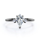 Trio Stone 0.55 carat Kite Moissanite and Diamond Sleek Engagement Ring in Black Gold