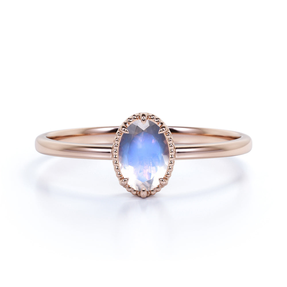 Vintage Inspired 1.50 Carat Oval Rainbow Moonstone and Classic 6 Prong Engagement Ring in White Gold