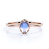 Vintage Inspired 1.50 Carat Oval Rainbow Moonstone and Classic 6 Prong Engagement Ring in White Gold