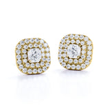 Claw Set 0.53 CT TDW Round White Diamond Frame Double Halo Stud Earrings in White Gold