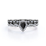 1.67 Carat Teardrop Lab Grown Black Diamond Infinity Engagement Ring With Wedding Band In White Gold