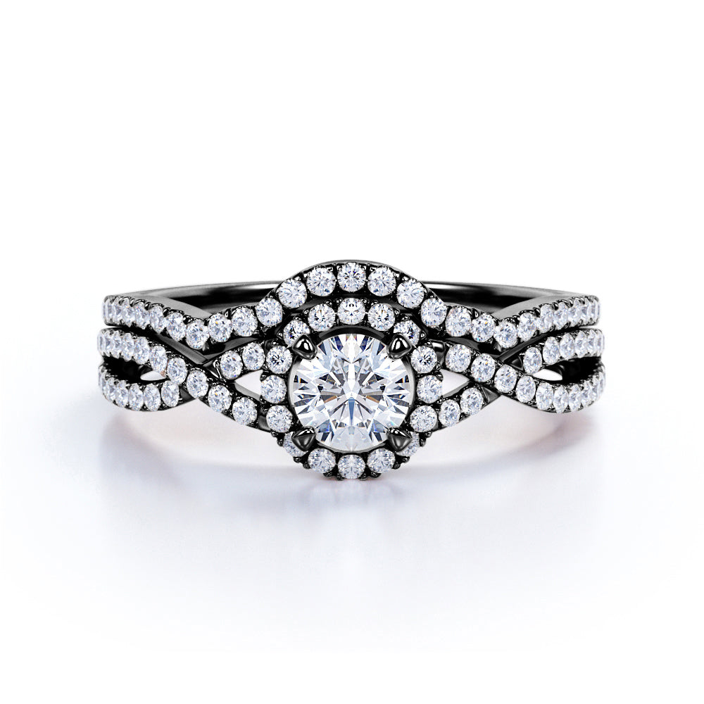 Certified 1 Ct Round Lab Diamond Twist Wedding Ring Set