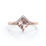 1.25 Carat Princess Cut Halo Morganite and Diamond Engagement Ring in 10k Rose Gold for Women
