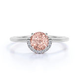 Unique 1.15 Carat Round Light Pink Morganite and Diamond Curved Engagement Ring in Rose Gold