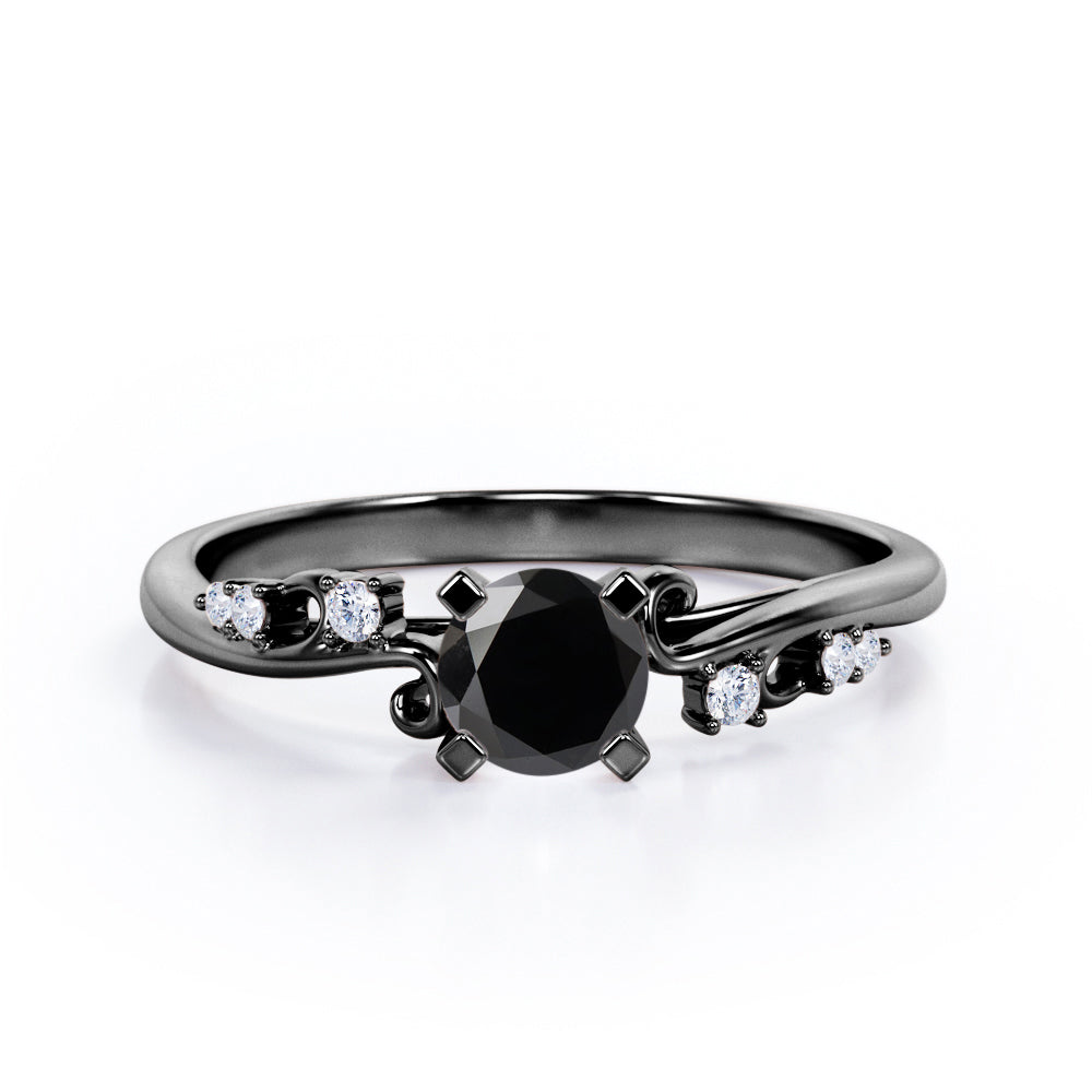 Unique Four Prong 1.05 Carat Round Cut Black Diamond Seven Stone Engagement Ring In Rose Gold