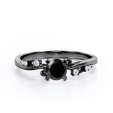 Unique Four Prong 1.05 Carat Round Cut Black Diamond Seven Stone Engagement Ring In Rose Gold