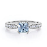 Beaded Eight Prongs 1.25 Carat Cushion Cut Aquamarine And Diamond Antique Milgrain Engagement Ring In Rose Gold
