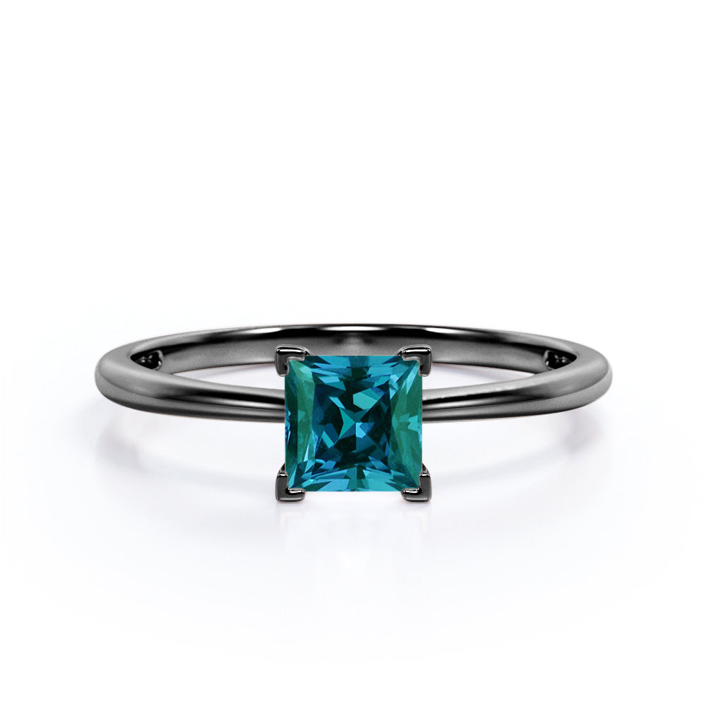 1 Ct Square Lab Alexandrite Solitaire Engagement Ring