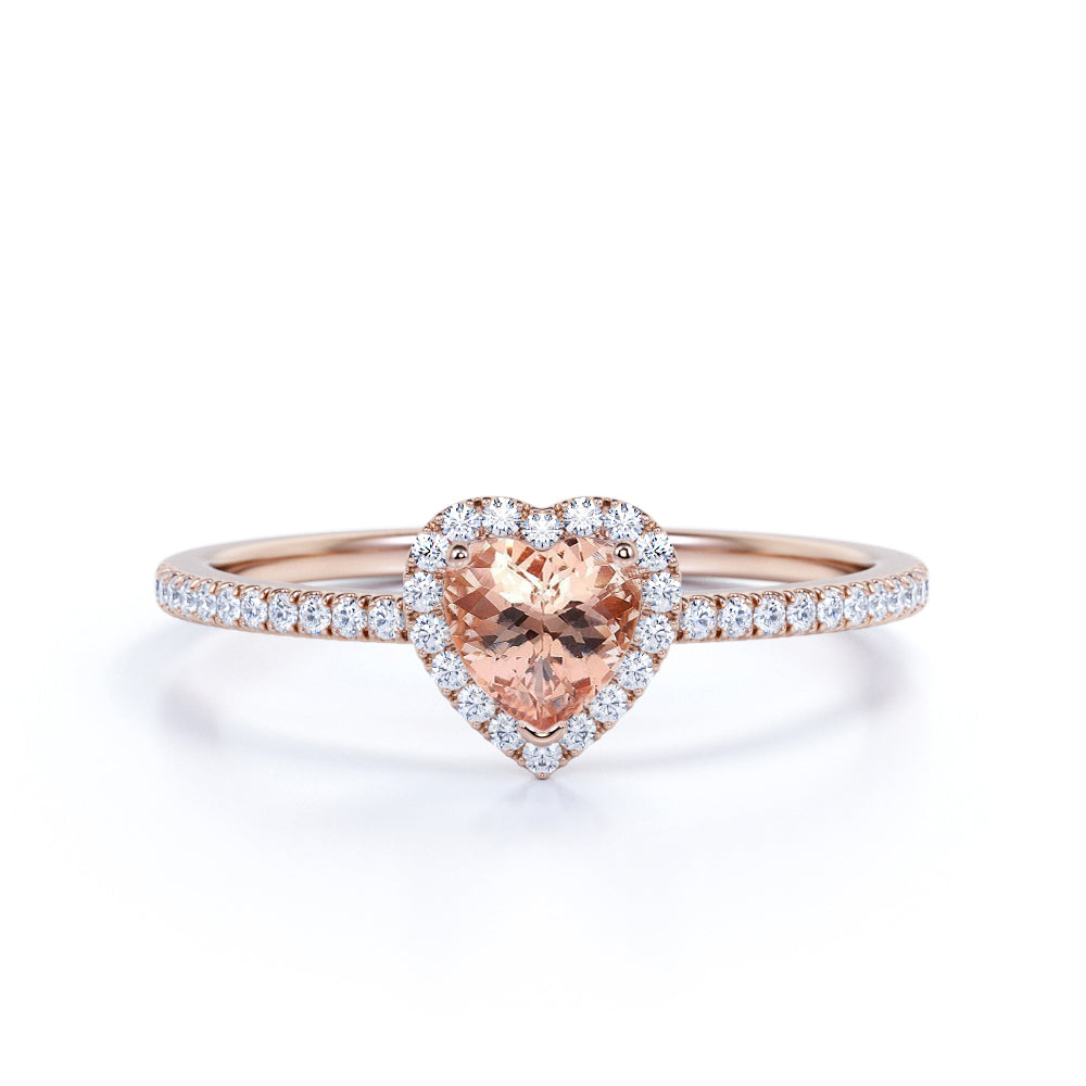 1.50 ct Heart Morganite Halo Engagement Ring