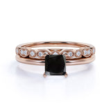 Bestselling 1.50 Carat Princess cut Wedding Ring Set with Lab Black Diamond for Women in White Gold