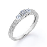 1 Carat Round Cut Moissanite Three Stone Engagement Ring