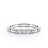 3 Sided Pave 0.3 TCW Round Shaped Diamond Milgrain Edge Wedding Band in White Gold