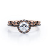 Art Deco Pave Setting - 1.65 TCW Round Cut Moissanite with Lab Created Black Diamond - Halo Design Bridal Set in Yellow Gold