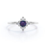 Floral Design 1.05 Carat Round Cut Lab Created Alexandrite And Diamond Nature Inspired Engagement Ring In White Gold
