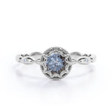 Beaded Halo 0.35 Carat Round Cut Icy Grey Salt and Pepper Diamond Three Stone Engagement Ring In White Gold