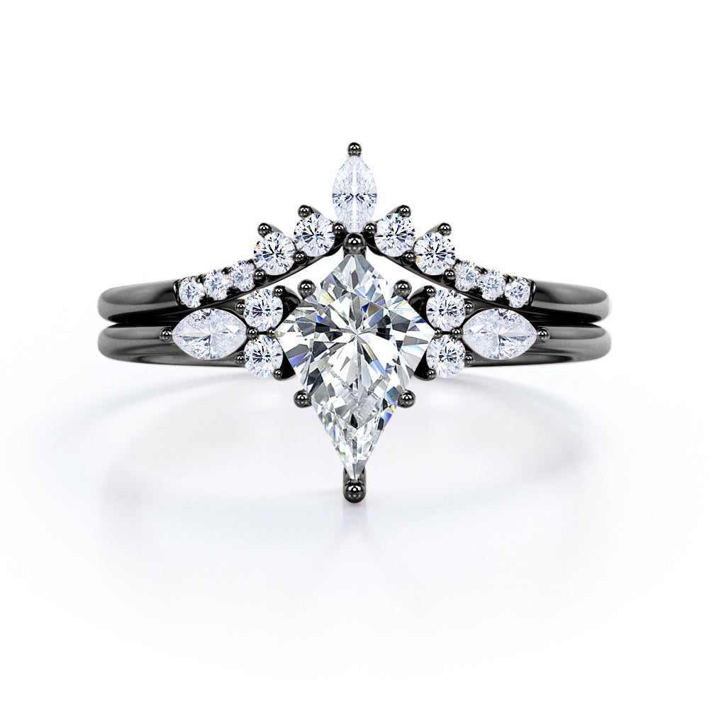 Sophisticated 0.7 carat Kite Moissanite and Diamond Bridal Ring Set in White Gold