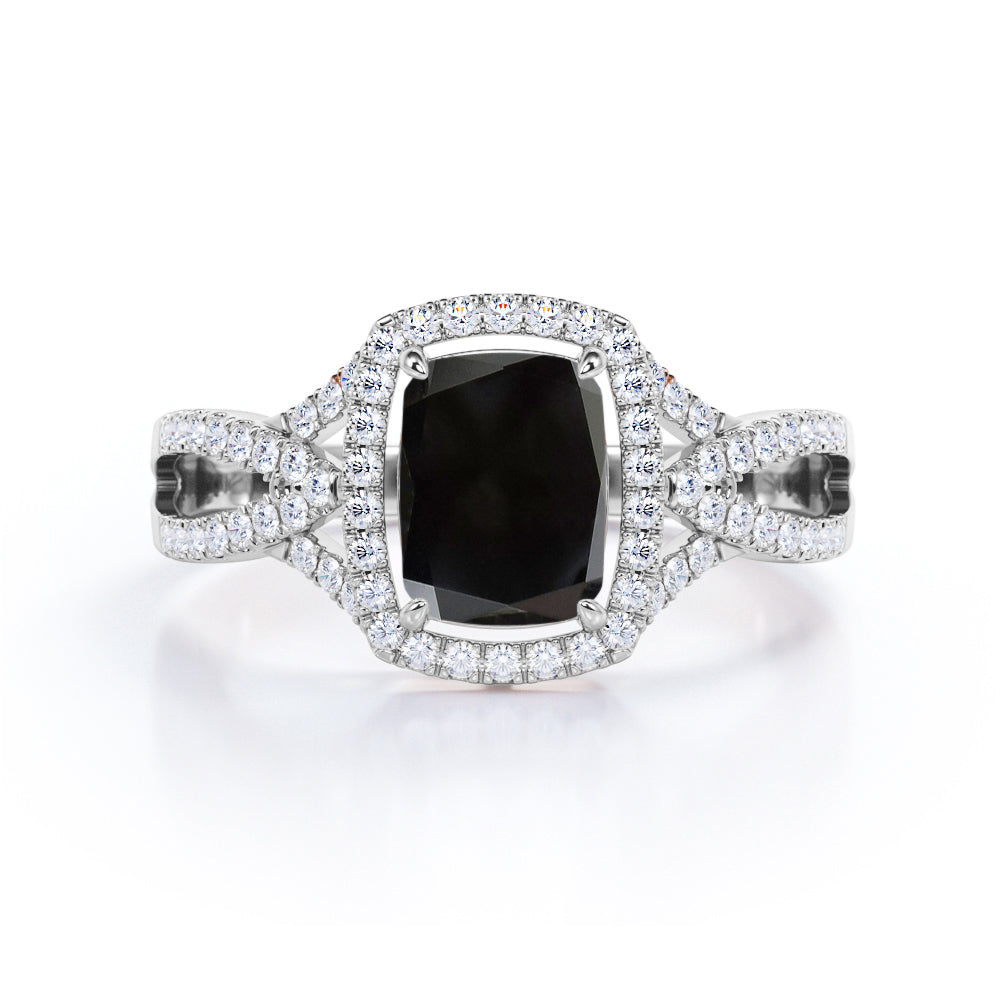 2 Carat Emerald cut Lab Black Diamond Solitaire Split Shank Engagement Ring in Rose Gold