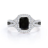 2 Carat Emerald cut Lab Black Diamond Solitaire Split Shank Engagement Ring in Rose Gold