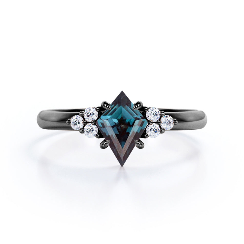 Asymmetric Bezel Set 1 Carat Kite Shaped Lab Created Alexandrite And Diamond Seven Stone Engagement Ring In White Gold