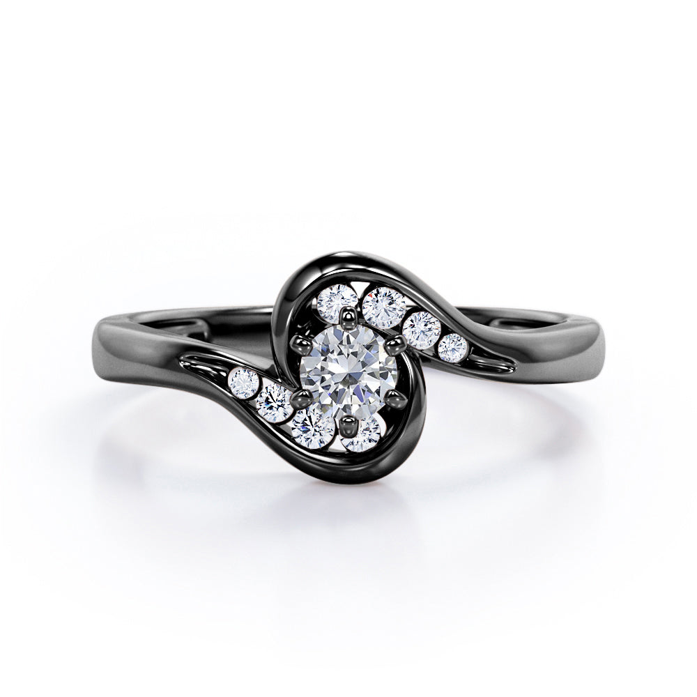 Whirly Gemstone 0.55 carat Round Moissanite and Diamonds Artistic Engagement Ring in Rose Gold