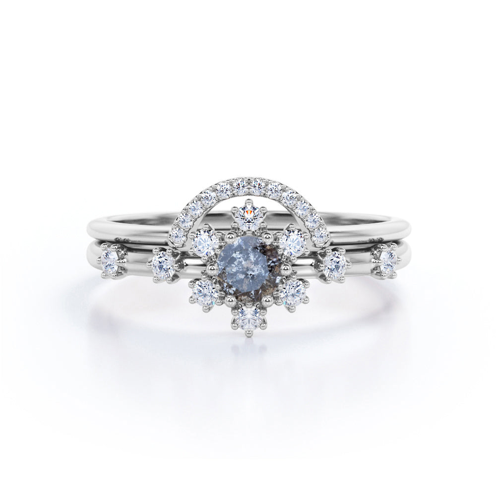 Snowflake 0.95 Ct Round Salt and Pepper Diamond Bridal Set