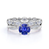 Infinity Twisted Design 1.50 Carat Round Cut Sapphire and Diamond Eternity Band Wedding Set in White Gold
