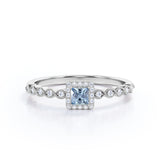 Classic 0.85 Carat Princess Cut Aquamarine And Diamond Vintage  Engagement Ring In White Gold