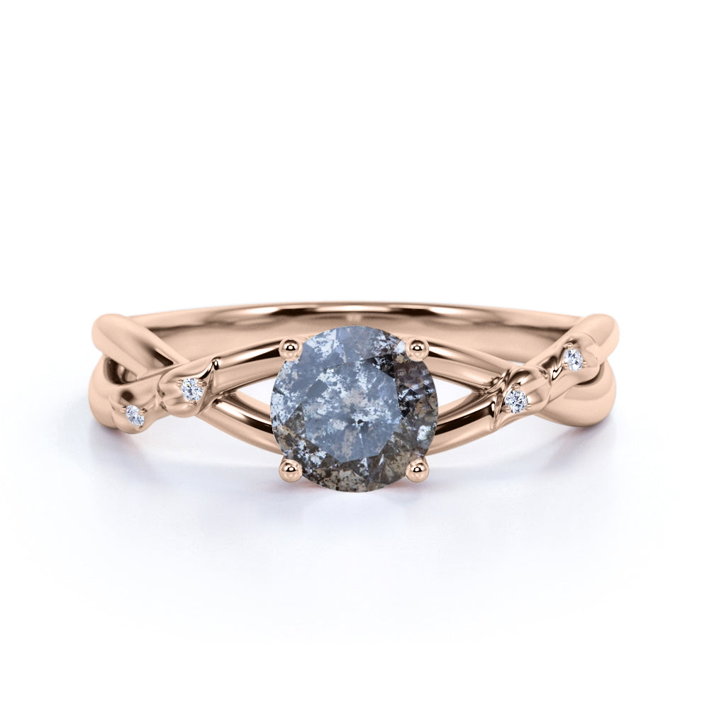 Solitaire 0.60 Ct Round Salt and Pepper Diamond Engagement Ring