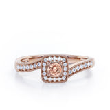 Flush-Prong Halo 1.25 Carat Round Cut Morganite and diamond Milgrain-Edged Pave Channel Engagement Ring in Rose Gold