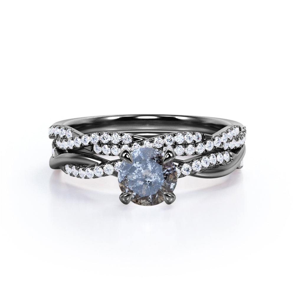 Infinity 0.65 Ct Round Cut Salt and Pepper Diamond Wedding Ring Set