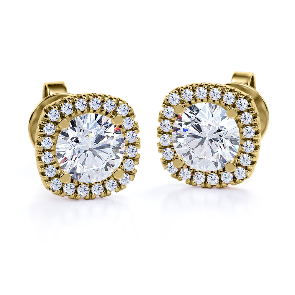 Four Prong 1.10 Carat Round Cut Moissanite And Diamond Halo Ear Studs In White Gold