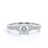 Vintage inspired 1.25 Carat Round cut Moissanite and Diamond Engagement Ring in 10k White Gold