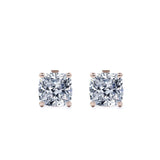 Certified 4 Carat Cushion Cut Moissanite 4 Prong Solitaire Stud Earrings In 18K Rose Gold Plating Over Silver