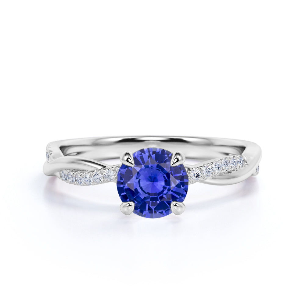 1.25 Carat Round Cut Lab-Created Sapphire and Diamond Engagement Ring in White Gold Splendid Ring