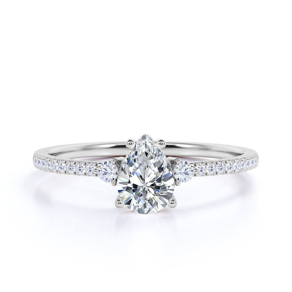 Pave Set 1.50 Carat Pear Moissanite Engagement Ring