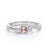 Scale Bridge Accent 0.65 carat Princess Morganite and Moissanite Twisted Wave Engagement Ring in Rose Gold