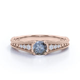 Edwardian 0.60 Ct Round Salt and Pepper Diamond Engagement Ring