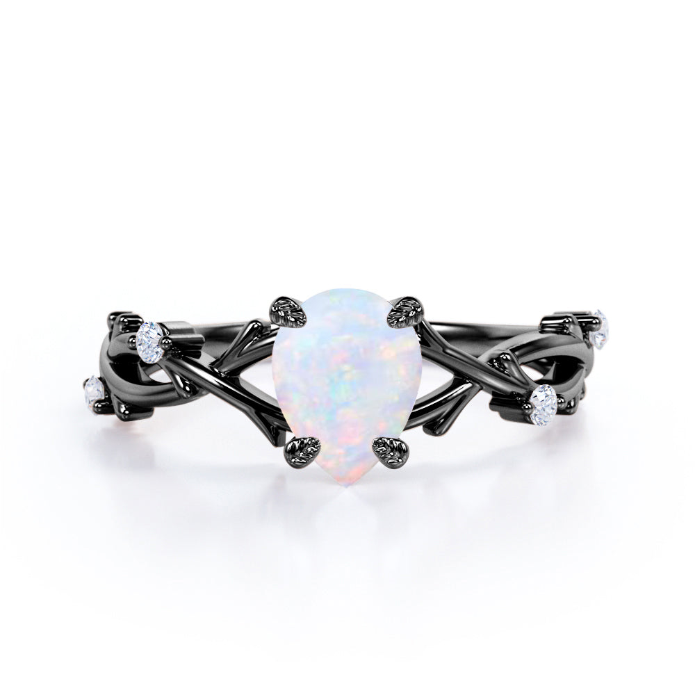 1.10 Ct Pear Cut Lab Created Opal Floral Engagement Ring