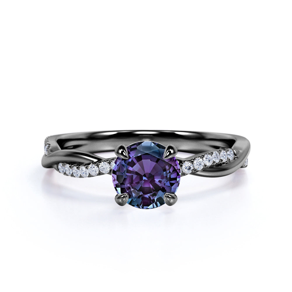 1.25 Ct Round Lab Alexandrite Twisted Engagement Ring