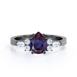 Four Prong Basket Set 1.45 Carat Pear Cut Lab Created Alexandrite  And Diamond  Seven Stone Engagement Ring In White Gold