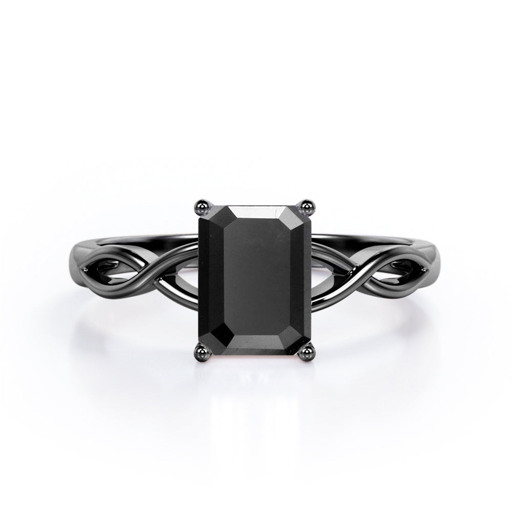 Twisted Infinity 1 Carat Emerald Cut Black Diamond Solitaire Engagement Ring In Rose Gold