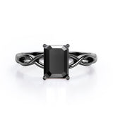 Twisted Infinity 1 Carat Emerald Cut Black Diamond Solitaire Engagement Ring In Rose Gold