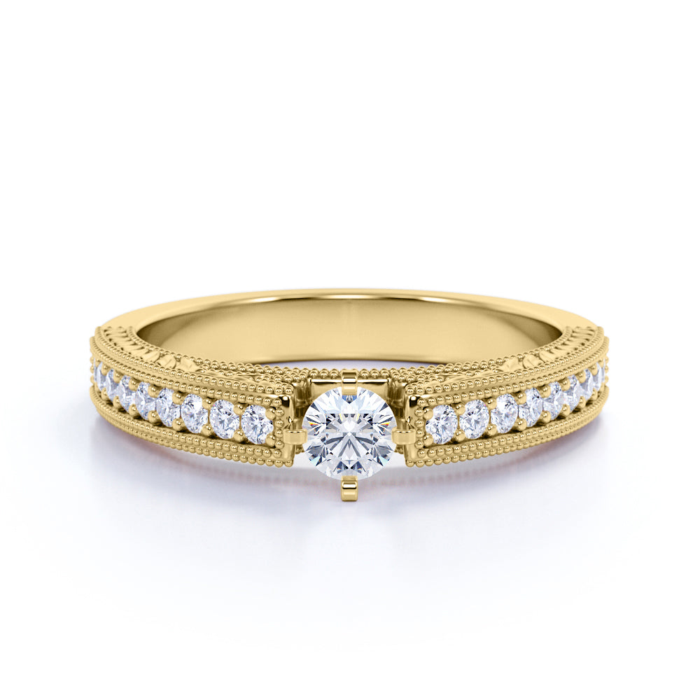 Classic Solitaire 0.75 ct TDW Round Cut Diamond Pave Set Engagement Ring in 10K Black Gold