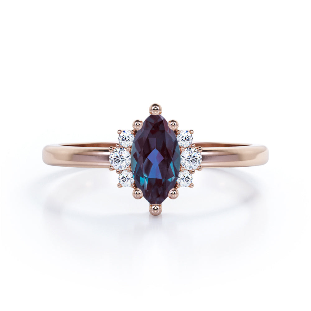 Seven Stone 1.25 Carat Marquise Cut  Lab Created Alexandrite And Diamond Six Prong Engagement Ring In White Gold