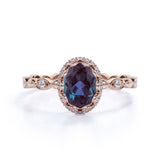 1.25 Ct Oval Cut Lab Alexandrite Halo Engagement Ring