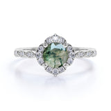 Vintage Floral 1.5 Ct Round Green Moss Agate Engagement Ring