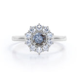 Flower 1 Ct Round Salt and Pepper Diamond Engagement Ring