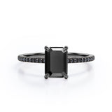 1.25 ct Emerald Lab Black Diamond Pave Engagement Ring